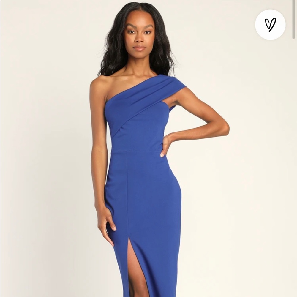 Transcend Time Royal Blue One-shoulder Bodycon Midi Dress